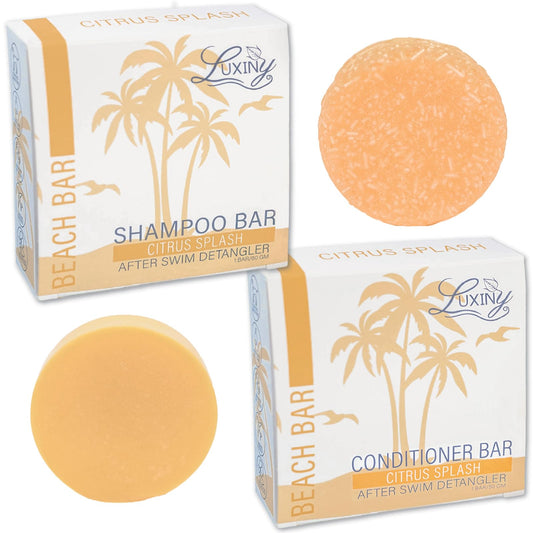 Luxiny Shampoo and Conditioner Bar Set - Sulfate Free, Moisturizing, All Hair Types (Citrus Splash) - 1 Shampoo Bar, 60g & 1 Conditioner Bar, 50g