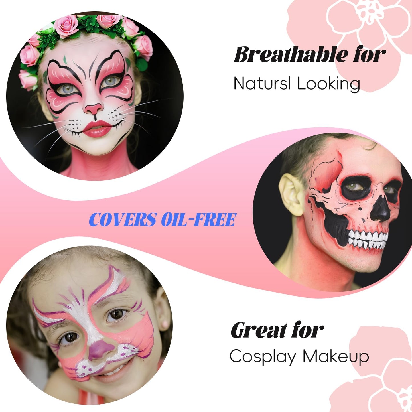 Pink Face Body Paint,Water Based Face Painting for Art Theater Halloween Party Cosplay,Sugar Skull Makeup, Clown, Costume, SFX Special Effect