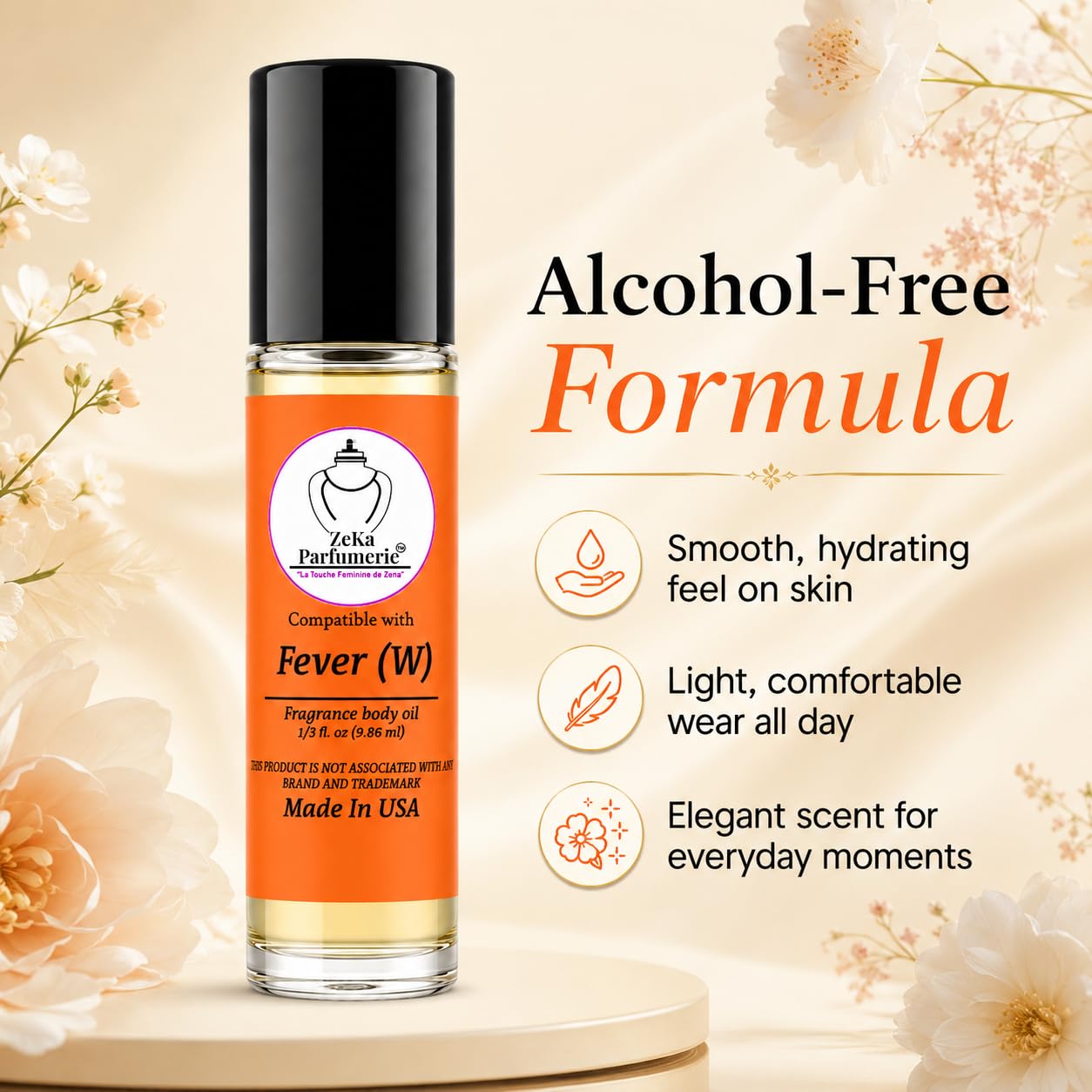 ZEKA PARFUMERIE Compare to Aroma compatible with Fever for Women Fragrance Body oil on 1/3 oz (9.86ml) Travel size Roll-On Botlle
