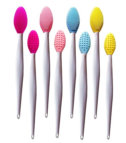 Lip Scrub Brush,Lip Scrubber Exfoliator,Double-Sided Silicone Lip Exfoliating Tool for Men Women Lip Lightening,Lip Exfoliator Scrubber Tool for Dark