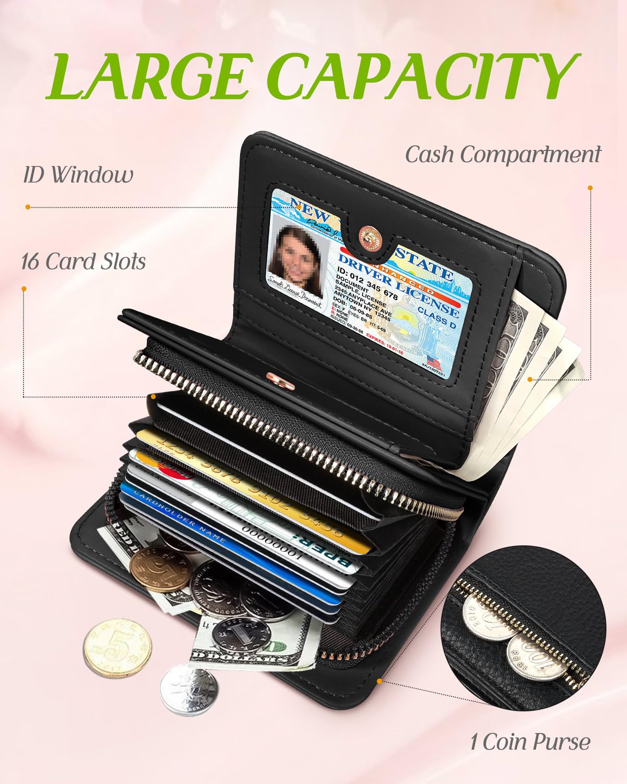 bistup credit card holder wallet for women cute leather ladies teen girls female cardholder wallets accordion purse small medium aesthetic print bee…