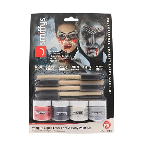 Vampire Liquid Latex Face and Body Paint Kit- 4-Pack 1 Ounce, 4 Brush-Set Special Effects, Art, Theater, Parties, Cosplays, Carnivals, and Flexible