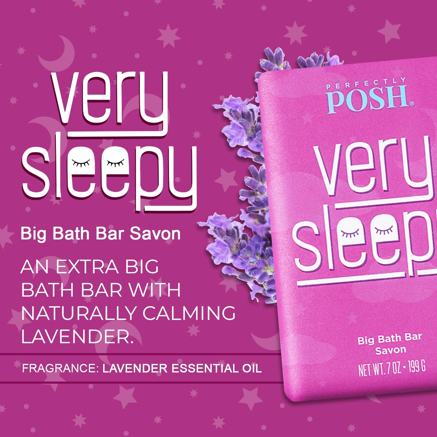 Perfectly Posh - Very Serene Big Bath Soap Bar - Soothing and Moisturizing Soap with Lavender & Shea Butter - for Rejuvenating Bath Time - 7oz