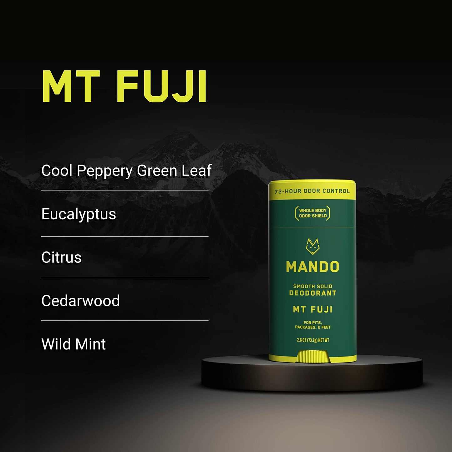Mando Whole Body Deodorant For Men - Smooth Solid Stick - 72 Hour Odor Control - Aluminum Free, Baking Soda Free, Skin Safe - 2.6 Ounce (Mt Fuji)