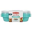 2 Sets of Rubbermaid TakeAlongs On the Go Food Storage and Meal Prep Containers, 3.7 Cup Divided Rectangle, 3-Pack, Teal Splash