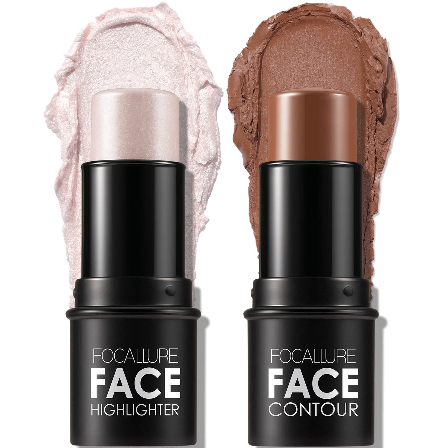 FOCALLURE 2 Pcs Contour Foundation Stick, Highlighter & Bronzer Pen, Face Brightens & Shades Pencil, Highlighting Shade Longwear Makeup, Highlight