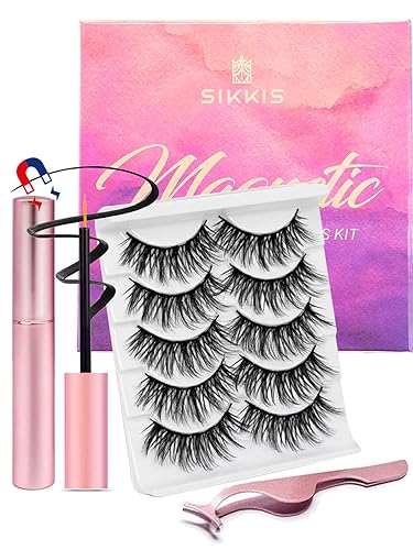 Sikkis Magnetic Eyelashes with Eyeliner - Magnetic Eyelashes Mink Look Kit, Mixed 3D Mink Reusable False Lashes with Applicator, No Glue Needed -5