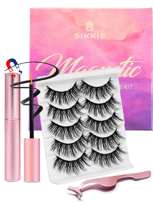 Sikkis Magnetic Eyelashes with Eyeliner - Magnetic Eyelashes Mink Look Kit, Mixed 3D Mink Reusable False Lashes with Applicator, No Glue Needed -5