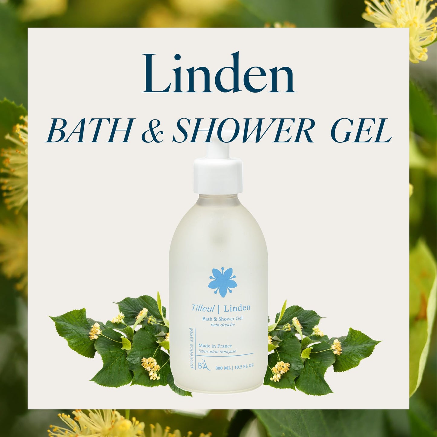 Provence Sante Cleansing Bath & Shower Gel - Moisturizing Almond Oil Body Wash for Dry Skin - Nourishing Fresh Linden Blossom Scent - Made in France