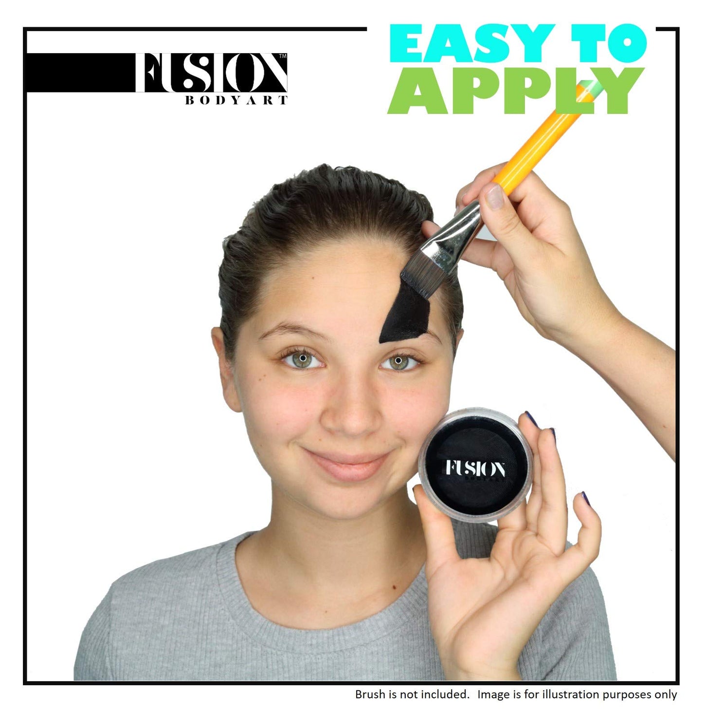 Fusion Body Art Pro Face Paint | Prime Strong Black (32gm), Professional Quality Water Activated Face and Body Paint Supplies Single Makeup Cake