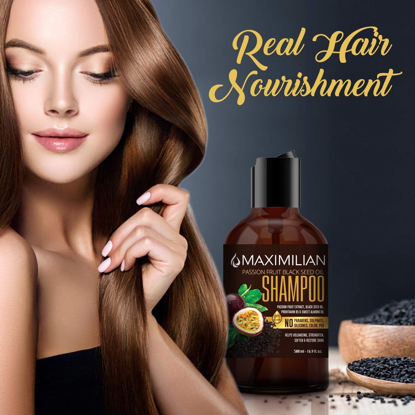 Maximilian Passion Fruit Black Seed Oil Curly Hair Shampoo and Conditioner Set- Extra Volumizing, Strengthing, Moisturizing, Hydration and Shine