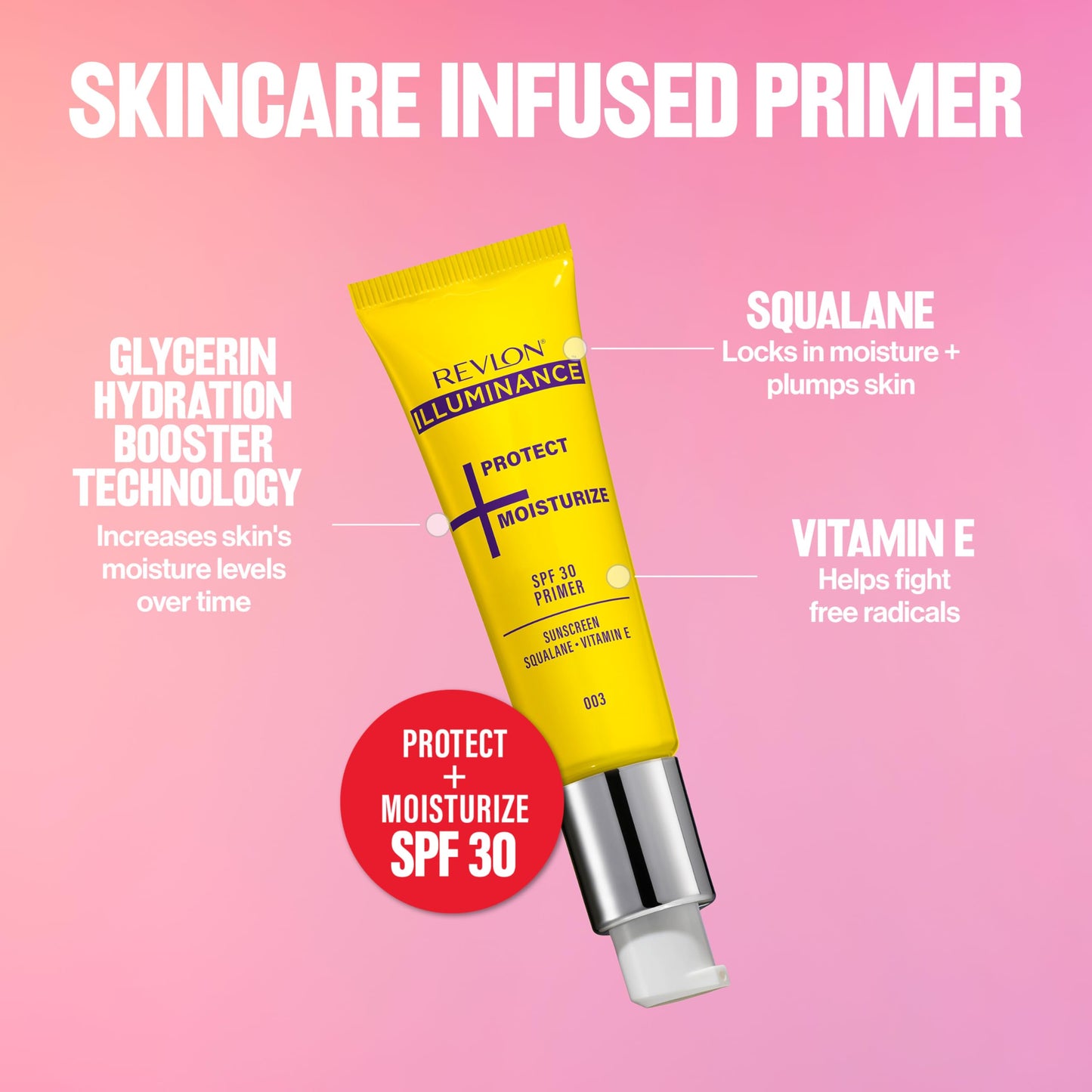 Revlon Illuminance Moisturizing Primer with SPF 30, Face Makeup Primer with Sunscreen, Squalane & Vitamin E, No White Cast, Transparent Finish, 003