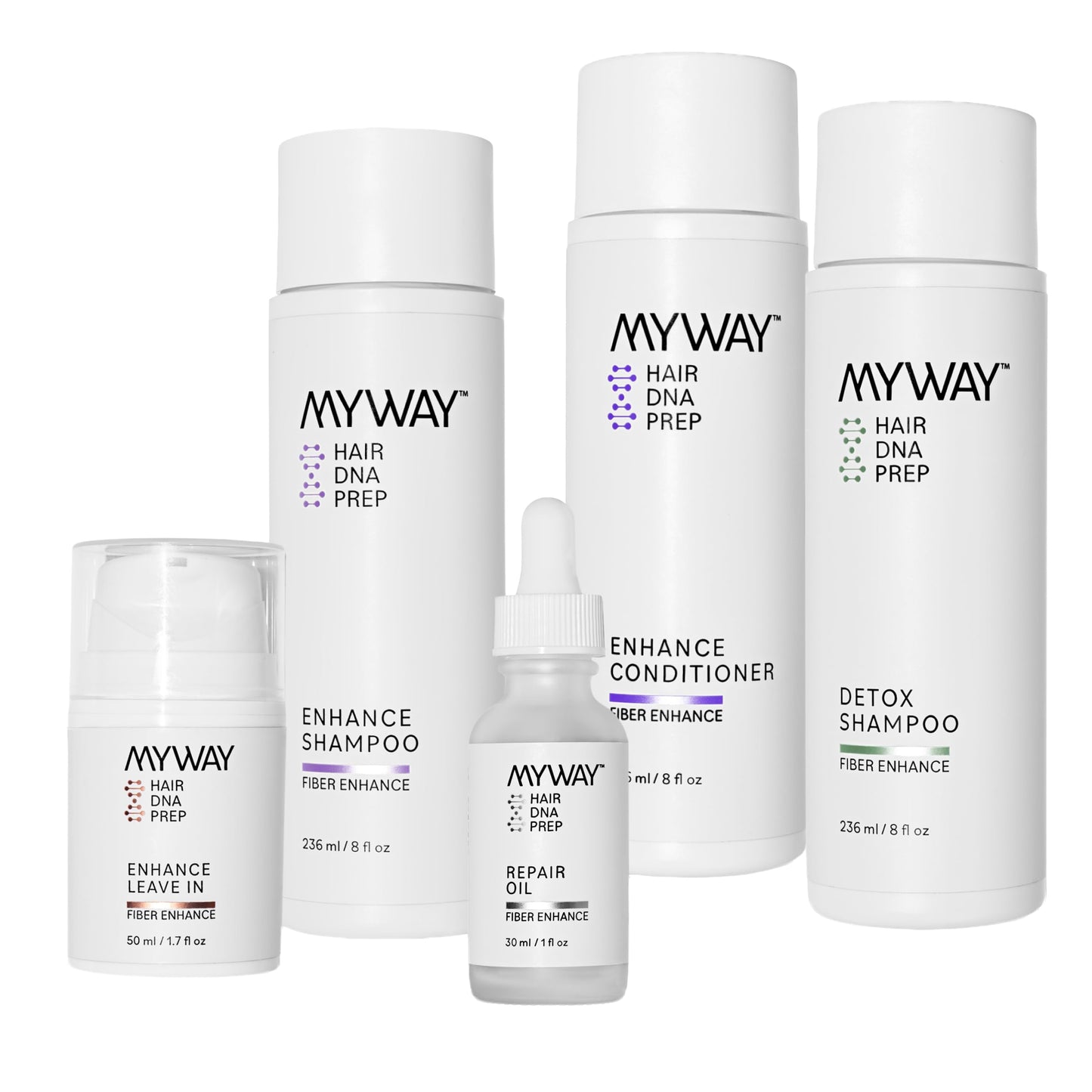 My Way Hair DNA Renewal Set - 5-Step System with Detox & Enhance Shampoos, Conditioner, Leave-In & Repair Oil - Deep Repair, Frizz Control, Shine