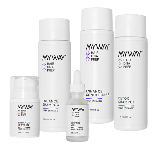 My Way Hair DNA Renewal Set - 5-Step System with Detox & Enhance Shampoos, Conditioner, Leave-In & Repair Oil - Deep Repair, Frizz Control, Shine
