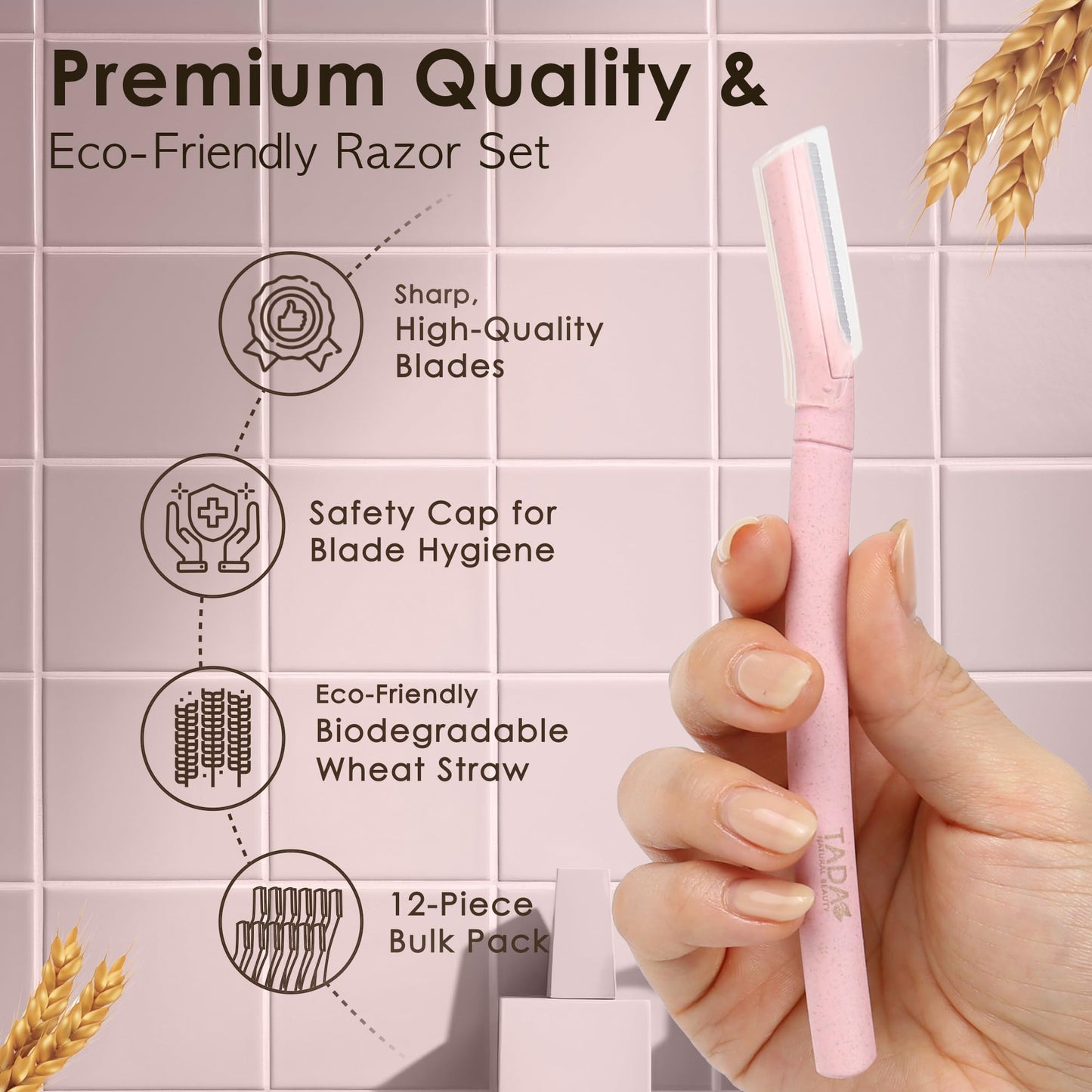 TADA Natural Beauty Biodegradable Dermaplaning Tool 12pk, Face Eyebrow Face Razors, Face Shaver & Exfoliating (Pink) Beauty and Personal Care TADA BEAUTY