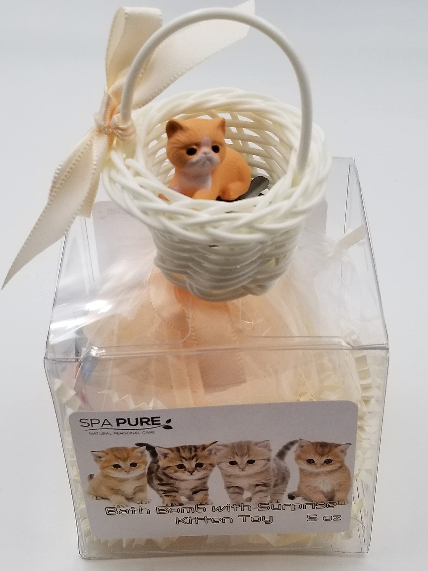 Bath Fizzy with Surprise Toy: Kitten Toy Inside Bath Fizzy with Cute Basket, XL (5 oz) Great for Bubble Baths, Perfect for Girls and Boys