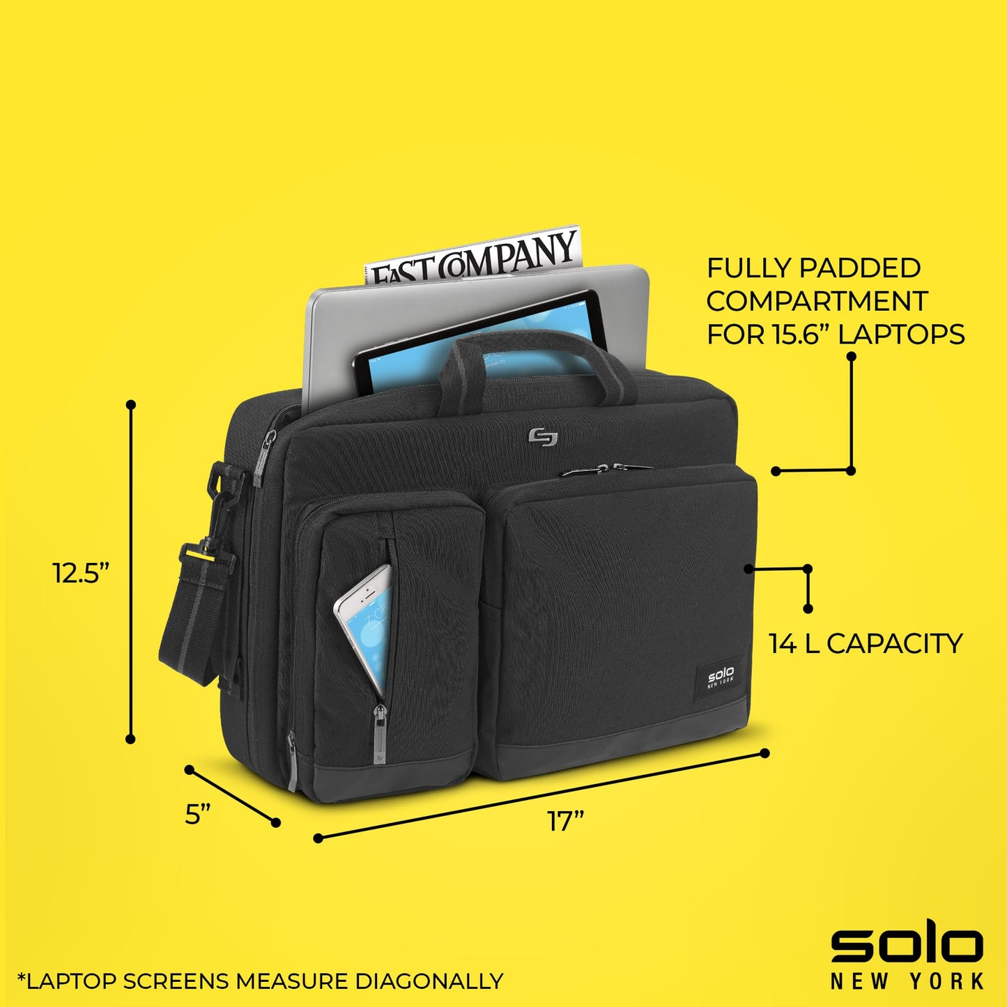 Solo New York Hybrid Briefcase Backpack - Laptop Carrying Bag for Women & Men, Fits 15.6" Computer, Brief for Travel & Work, Internal Tablet Pocket