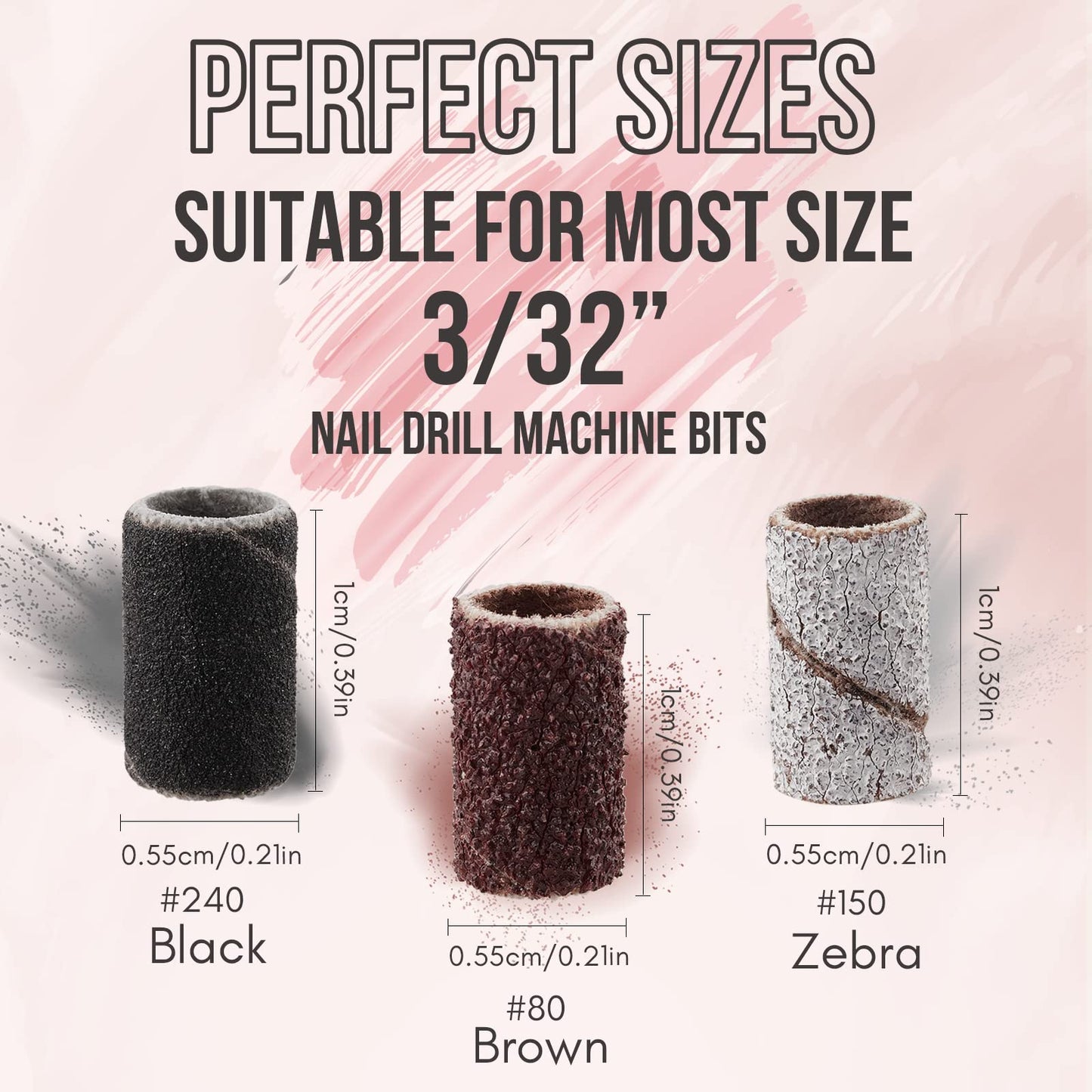 Makartt Nail Drill Bits Sanding Bands - for Nail Drill #80#150#240 Grits 300Pcs File Sanding Bands Zebra Brown Professional Bits Set for Acrylic Nails