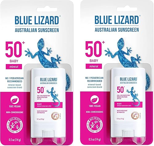 Blue Lizard BABY Mineral Sunscreen Stick with Zinc Oxide, SPF 50+, Water Resistant, UVA/UVB Protection - Easy to apply, Fragrance Free.5 oz (Pack