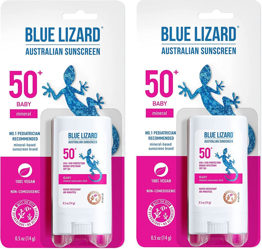 Blue Lizard BABY Mineral Sunscreen Stick with Zinc Oxide, SPF 50+, Water Resistant, UVA/UVB Protection - Easy to apply, Fragrance Free.5 oz (Pack