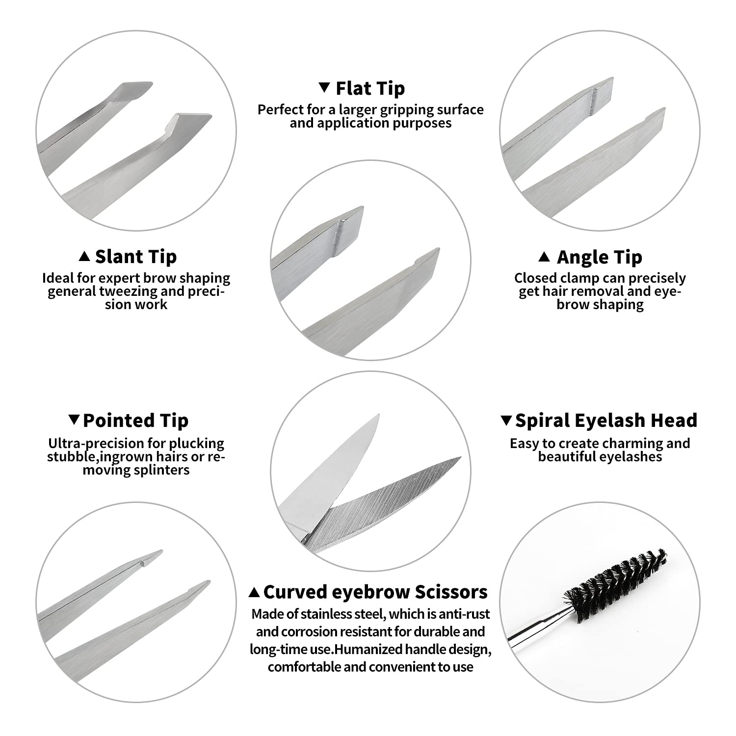Splinter Scissors Precision Eyebrow Tweezers Set Pack of 6 for Women Ingrown Facial Hair ...