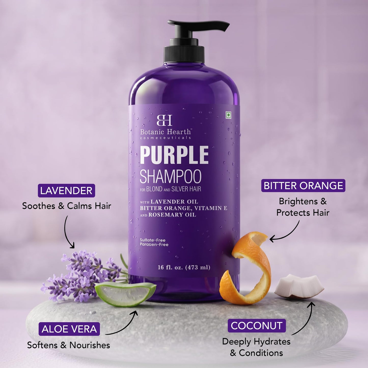 Botanic Hearth Purple Shampoo 16 Fl Oz | For All Shades Of Blonde, Silver & Gray Hair | With Lavender Oil, Vitamin E & Rosemary Oil | Sulfate Beauty and Personal Care Botanic Hearth