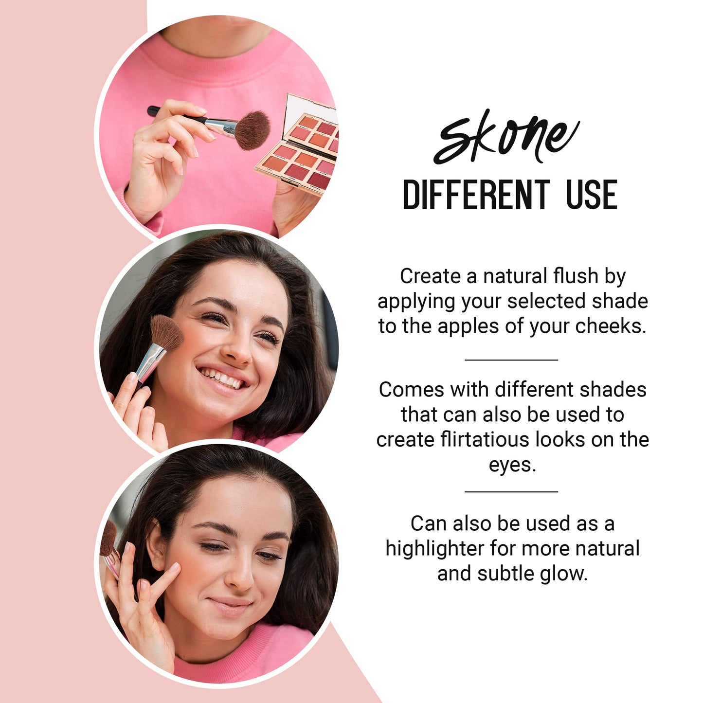 Skone Flushed & Flirtatious Make up Blush Palette - Blush Makeup as Eyeshadow, Blush, Highlighter in One Palette - Matte & Shimmer Glow of Pink