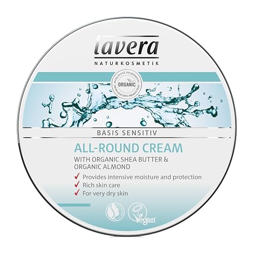 lavera Basis Sensitive All Purpose Cream - Body Cream with Aloe Vera & Almond Oil - Intensive Care for Dry Skin - Moisturizing Face Cream - PETA