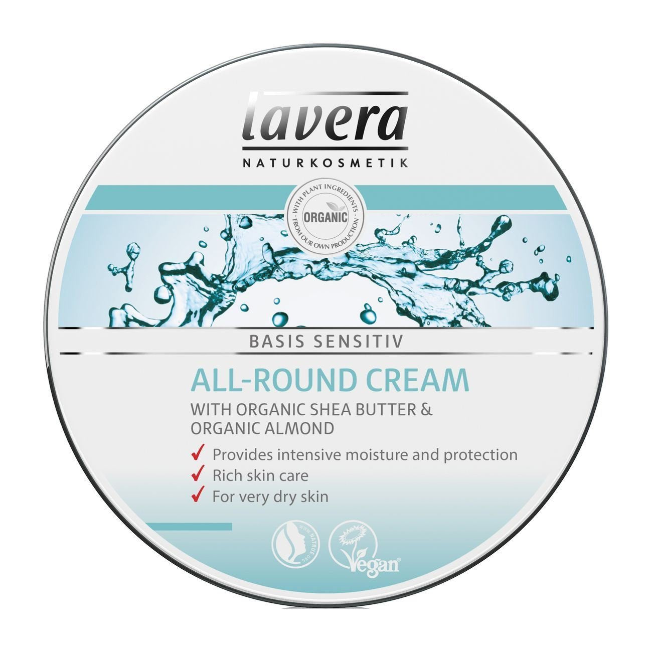 lavera Basis Sensitive All Purpose Cream - Body Cream with Aloe Vera & Almond Oil - Intensive Care for Dry Skin - Moisturizing Face Cream - PETA