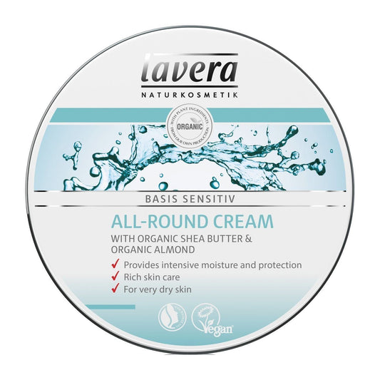 lavera Basis Sensitive All Purpose Cream - Body Cream with Aloe Vera & Almond Oil - Intensive Care for Dry Skin - Moisturizing Face Cream - PETA