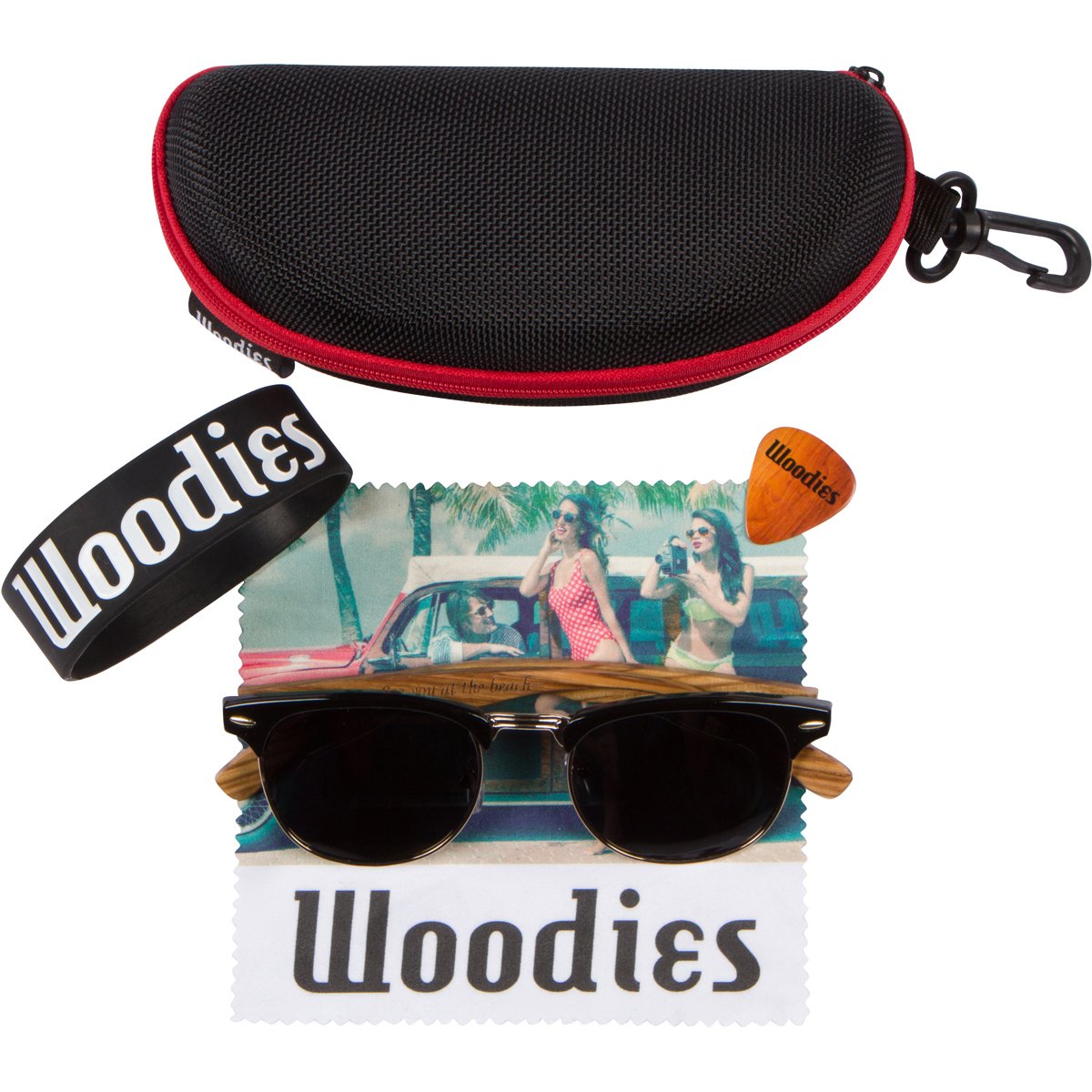 Woodies Wood Sunglasses made from Zebra Wood with Half-Rim Shape and Polarized Lenses