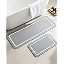 Soft Diatomaceous Earth Bath Mat, Quick Dry Bathroom Mats 2 Piece, Gray Super Absorbent Bath Mat Set, Washable Non Slip Bathroom Rugs, Stone Bath…