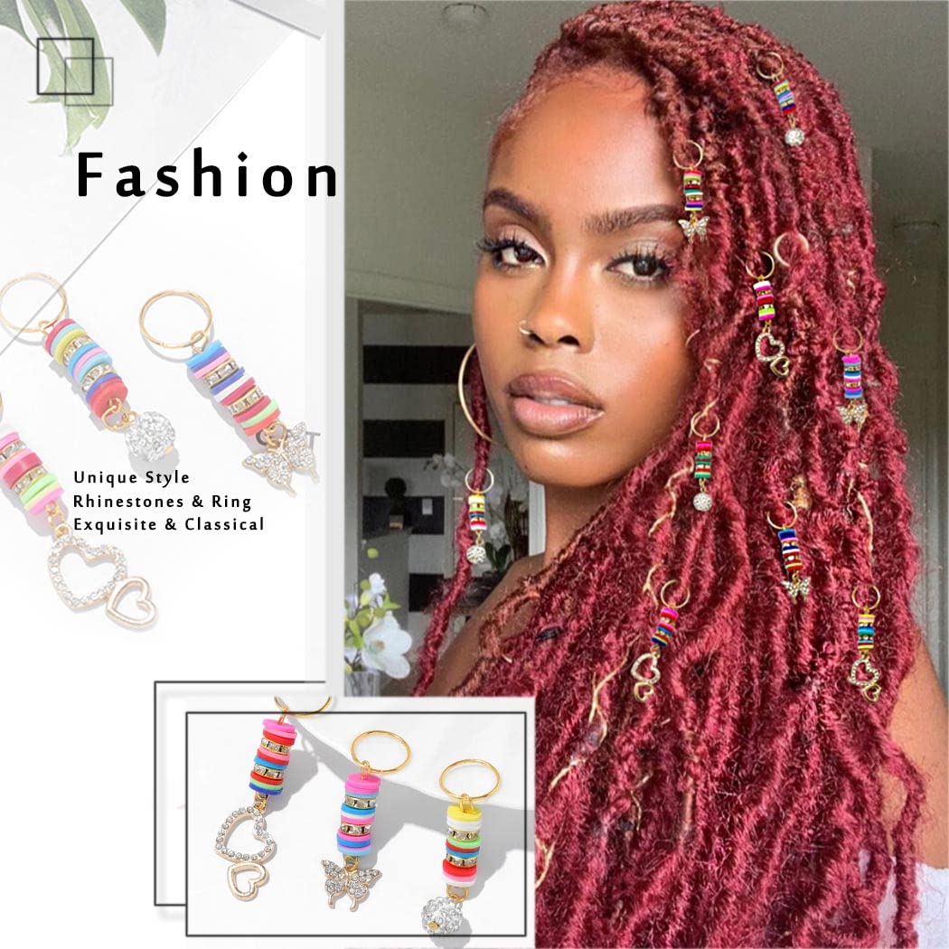 Formery Butterfly Braid Jewelry Gold Rhinestones Hair Charms Heart African Loc Accessories for Black Women (9PCS)