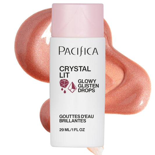 Pacifica Crystal Lit Glowy Glisten Drops - Face Makeup - Shimmery Multi-Use Liquid Blush/Highlighter for Radiant, Dewy Cheeks Luminous Glow Clean