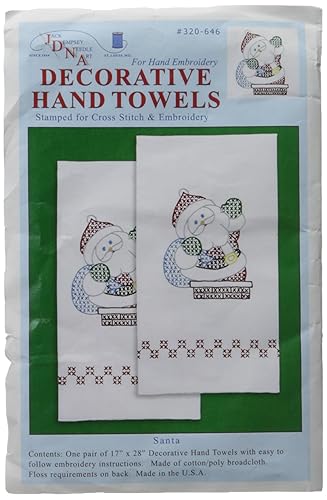 Jack Dempsey Needle Art Jack Dempsey Stamped Decorative Hand Towel Pair 17"X28", Santa