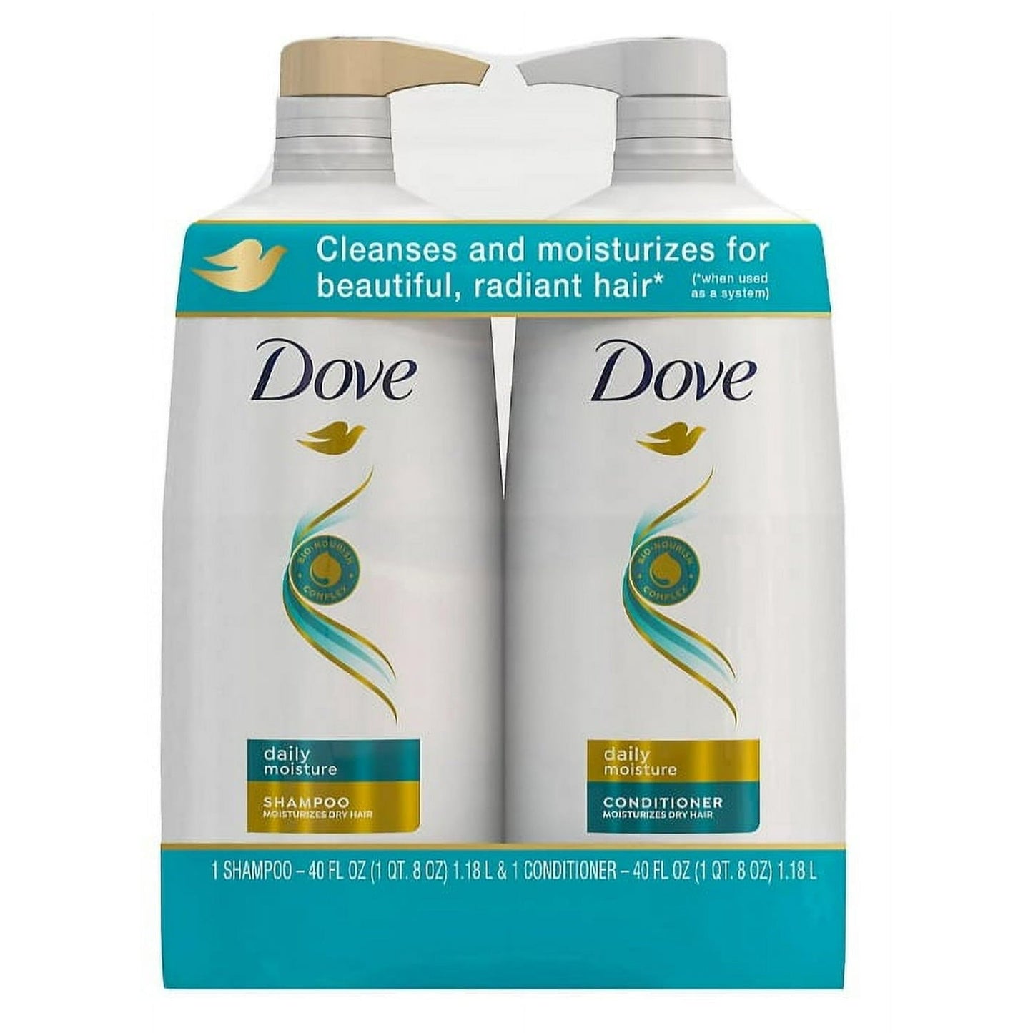 Dove Daily Moisture Shampoo & Conditioner Set - Deep Hydration with Hyaluronic Acid for Smoothing & Revitalizing Dry, Damaged Hair, 18 Oz Ea