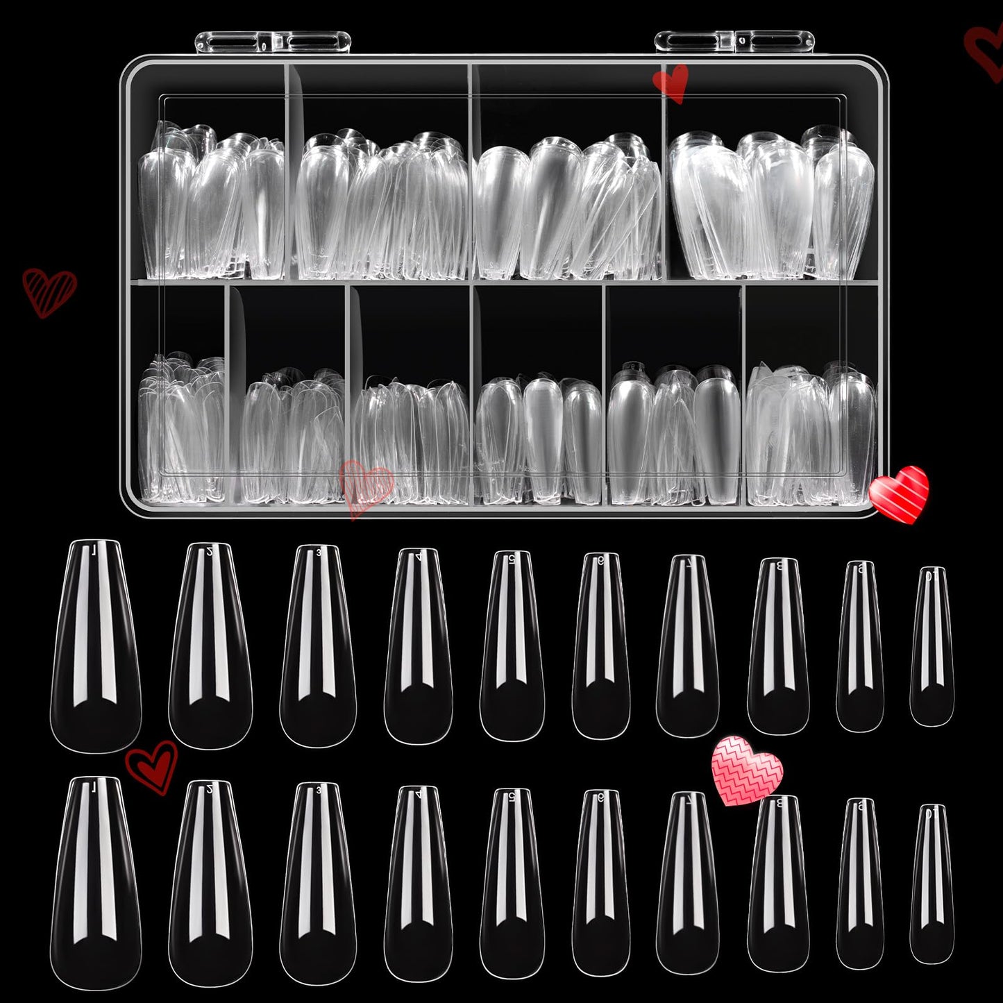 Beetles Acrylic Nails Kit 500Pcs Long Coffin Pre-Shaped Clear Full Cover Soft False Nails, Nail Tips Soak Off Easy Nail Extension Set for DIY Nails