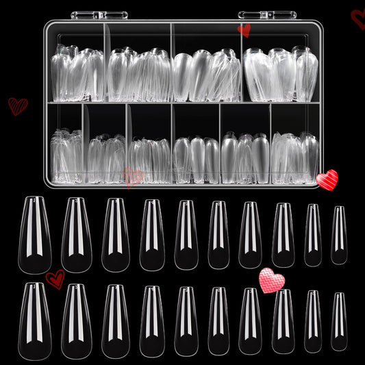 Beetles Acrylic Nails Kit 500Pcs Long Coffin Pre-Shaped Clear Full Cover Soft False Nails, Nail Tips Soak Off Easy Nail Extension Set for DIY Nails