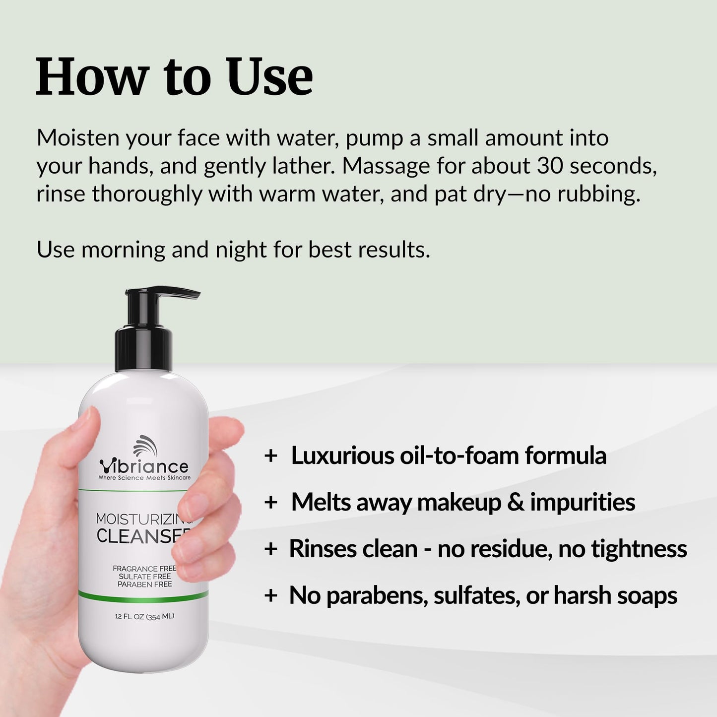 Vibriance Moisturizing Cleanser, Oil-to-Foam Face Wash with Niacinamide, Shea Butter for Mature Skin - Hydrating Gentle Facial Cleanser, Sensitive
