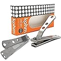 KOHM Straight Blade Nail Clippers with Nail File (in Build) - Heavy-Duty, Stainless Steel, Professional Toenail Clippers - Nail Cutters for Seniors