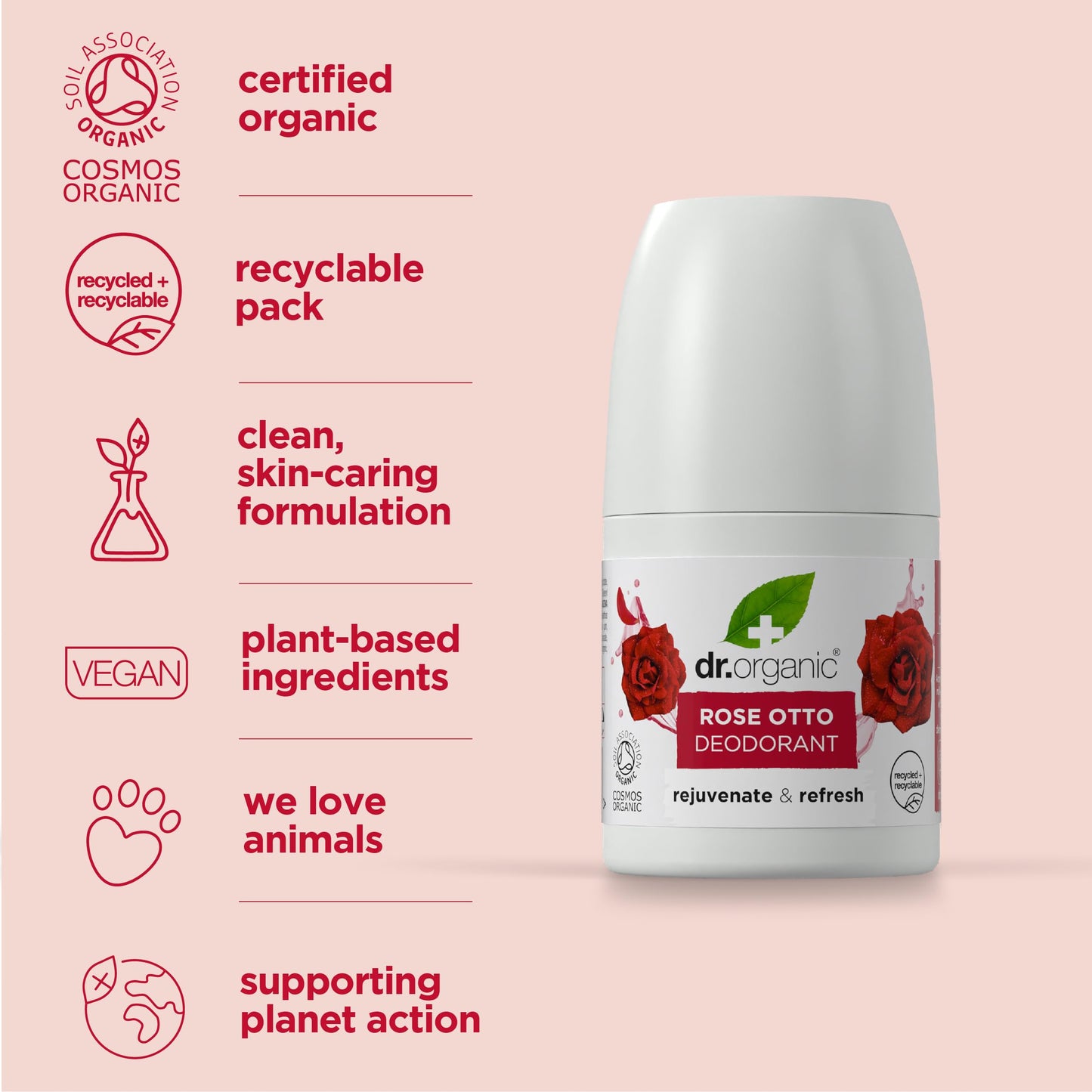 Dr Organic Rose Otto Deodorant Roll On 50ml Beauty and Personal Care Dr. Organic