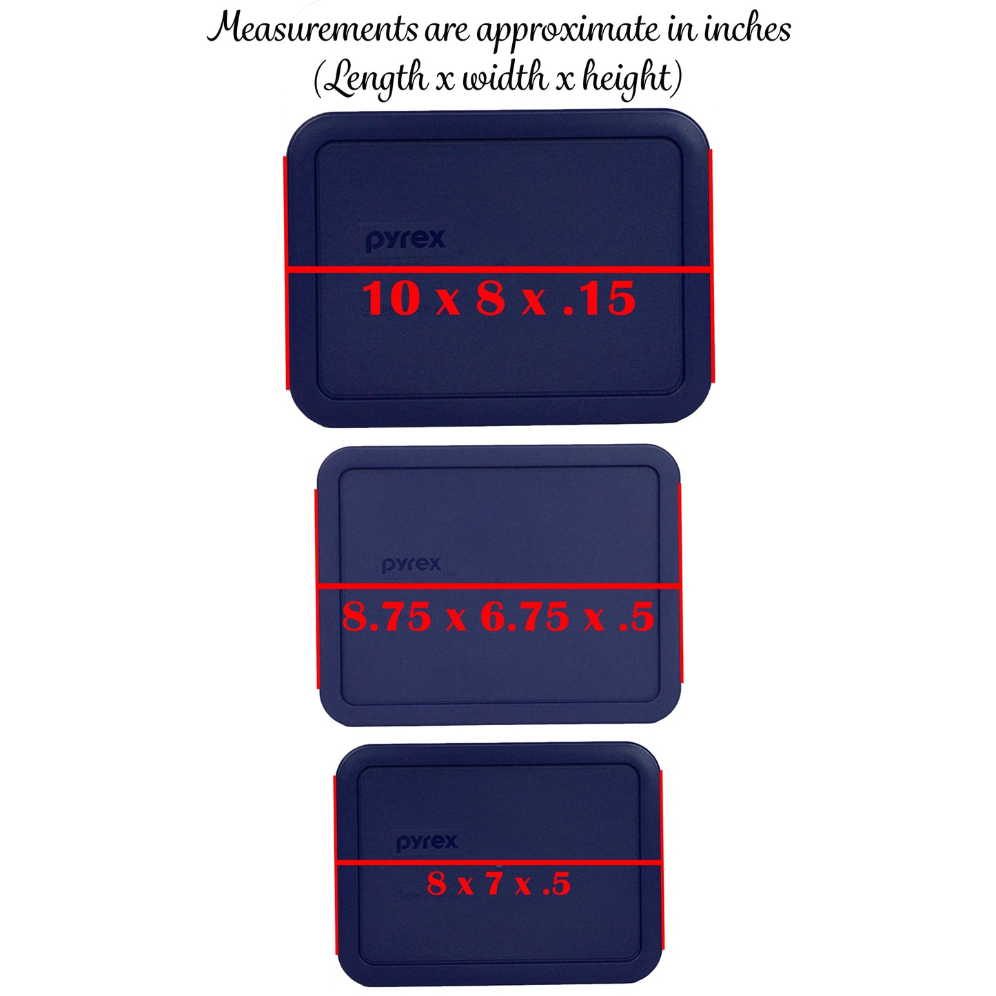 Pyrex 7212-PC 11-Cup, 7211-PC 6-Cup, & 7210-PC 3-Cup Blue Food Storage Replacement Lids - Made in USA