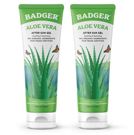 Badger Organic Aloe Vera Gel for Face & Body, 96% Pure Unscented Organic Aloe Gel for Cooling, Soothing, Non-Sticky Sunburn Relief, Vegan, Fair Trade Beauty & Personal Care Badger