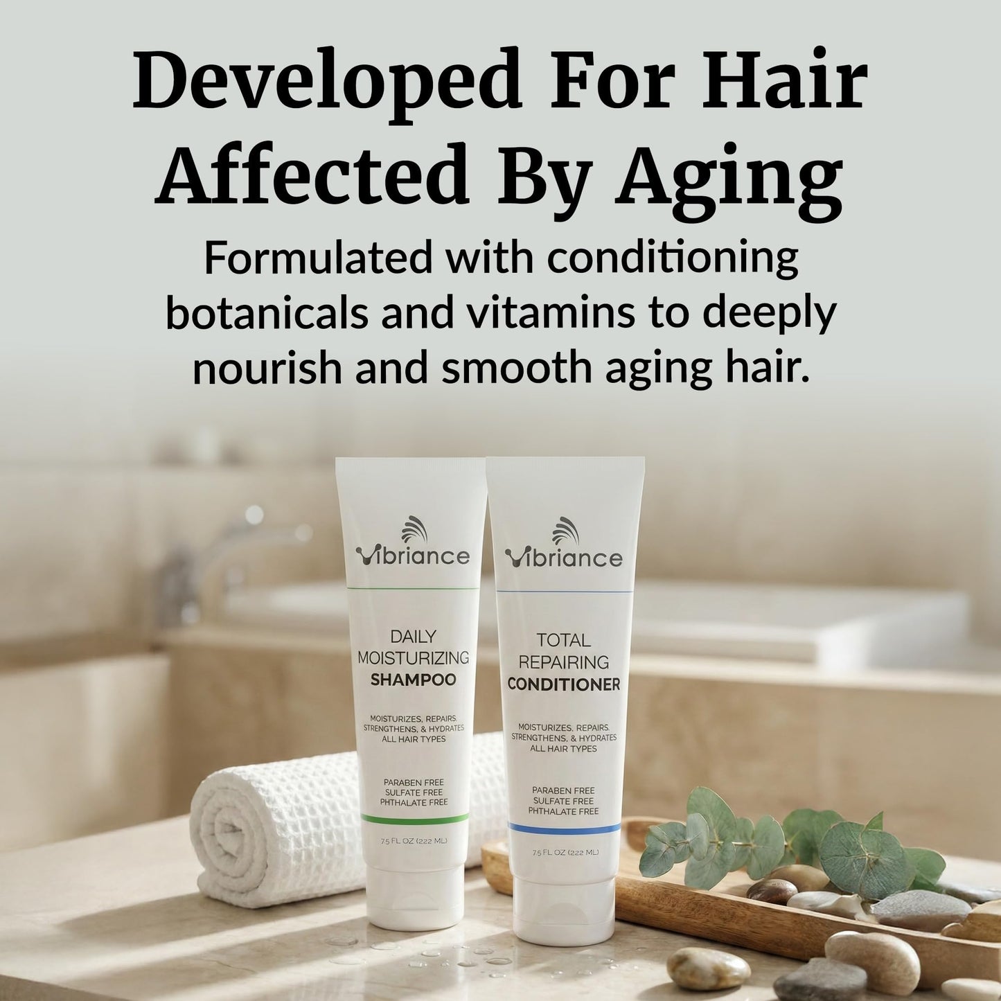 Vibriance Shampoo and Conditioner Set - Strengthening Wash Infused with Biotin for Dry, Damaged, Aging Hair - Deeply Hydrating, Moisturizing