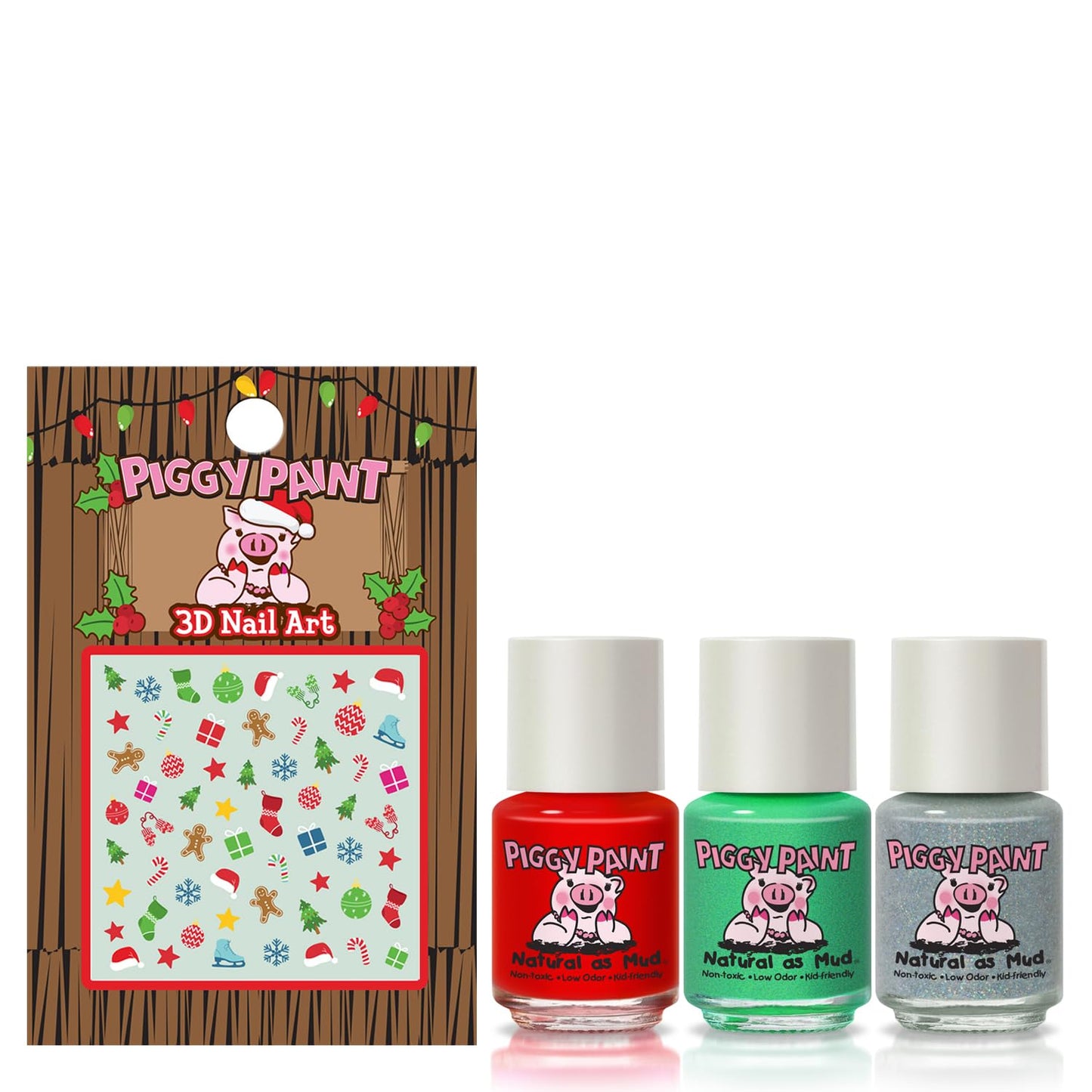 Piggy Paint | 100% Non-Toxic Girls Nail Polish | Safe, Cruelty-free, Vegan, & Low Odor for Kids | Santa's Sweetie (Christmas Holiday 3 Polish + Nail Beauty & Personal Care Piggy Paint