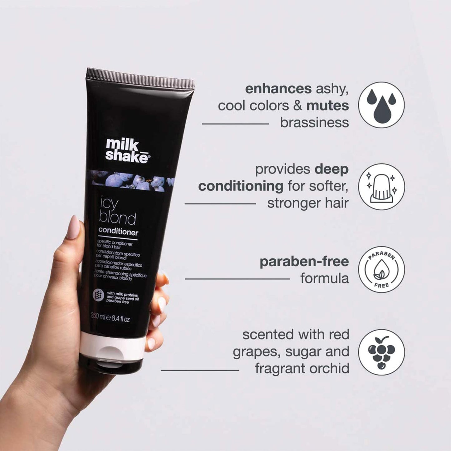 milk_shake icy blond conditioner | award winning toning conditioner with black pigment to neutralize yellow and brass in platinum blonde hair | Beauty and Personal Care milk_shake