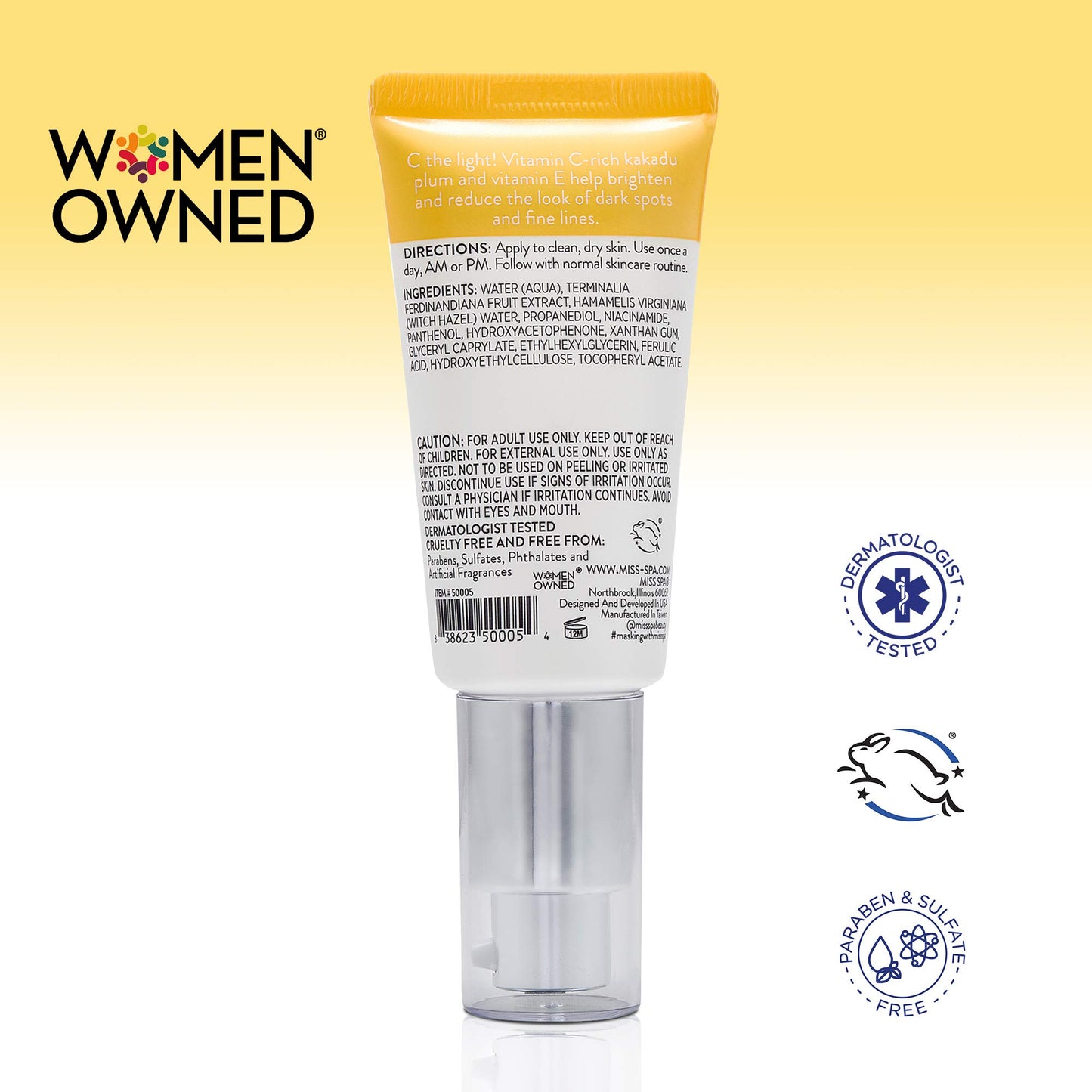 Miss Spa Bright Away Pigment Perfecting Smoothing Face Cream Serum for Women, Vitamin C, Antioxidant, 1.35 Oz.