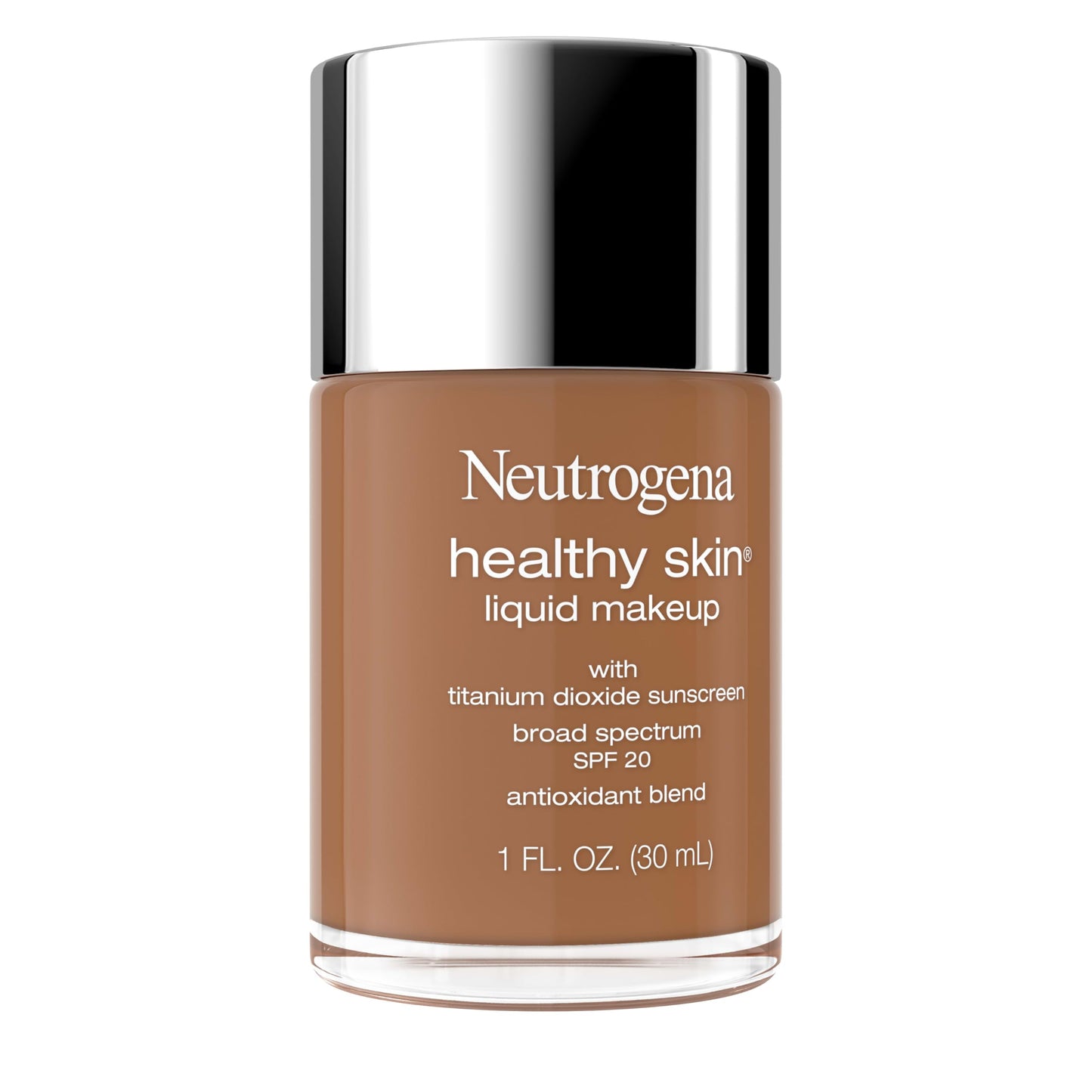 Neutrogena Healthy Skin Liquid Foundation Makeup Broad Spectrum SPF 20 Sunscreen, Medium Coverage, Vit B5, Antioxidants, All Day Wear, Deep Olive