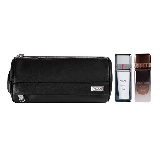 TUMI Dopp Kit Gift Set - Includes ATLAS [00:00 GMT], CONTINUUM [12:00 GMT] & Travel Toiletry Bag - .5 oz Eau de Parfum (Pack of 2) Beauty & Personal Care TUMI