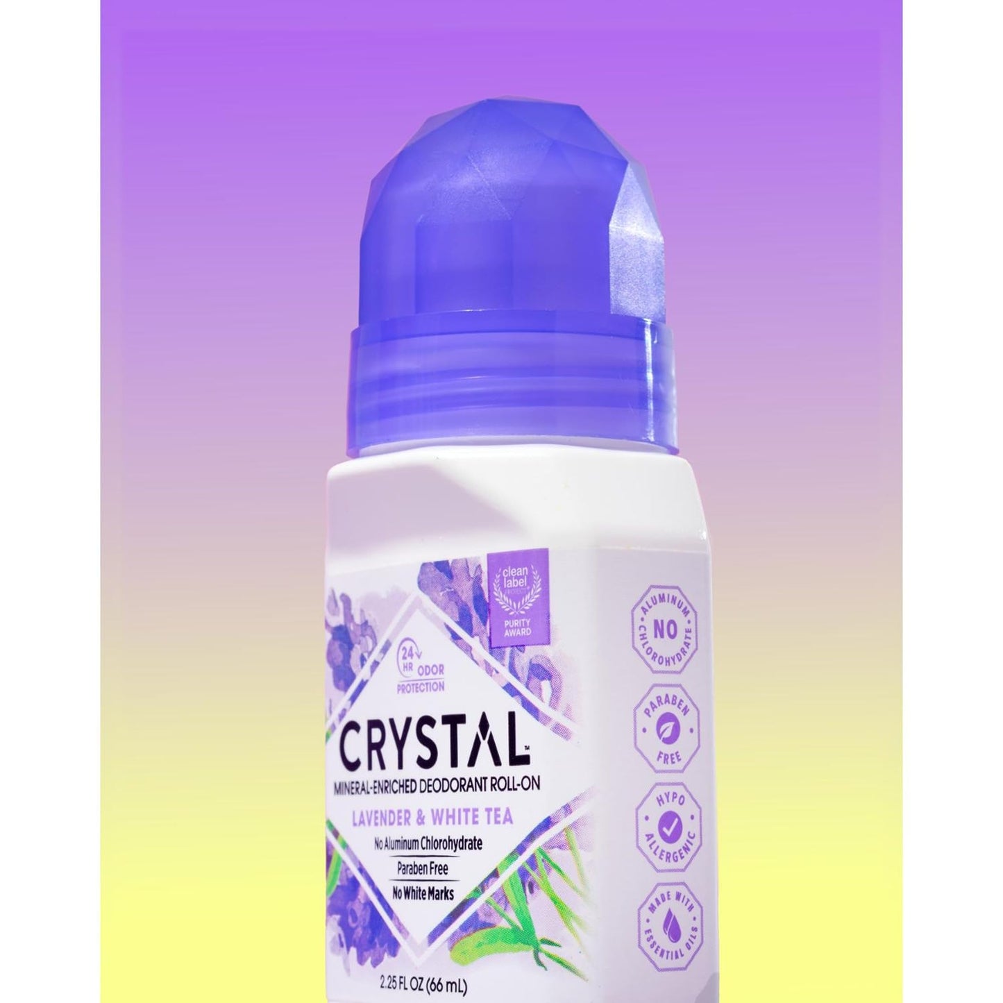 Crystal Mineral Deodorant Roll-On, Lavender & White Tea, Purple, 2.25 Fl Oz Beauty and Personal Care Crystal Essence